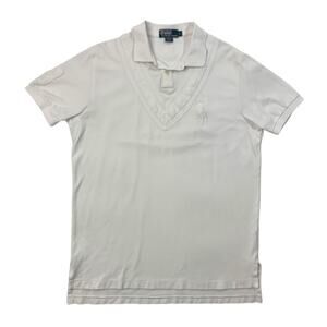 Polo Ralph Lauren Shirt Mens L Large White Cotton Big Pony Neck Stole Feature